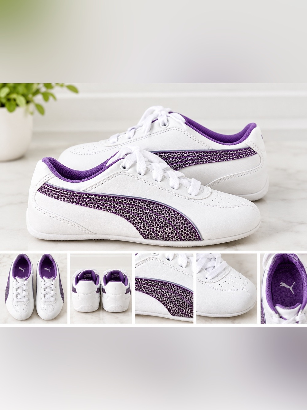 Puma Girls White Purple Drewberry Sneakers NWT in Box